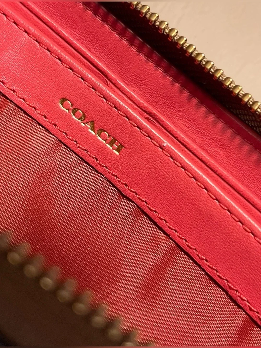 Coach Croc-Embossed Zip Wallet in Metallic Gold